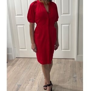 Diane Von Furstenberg Puff Sleeve Button-up Midi Dress - Red Size 2